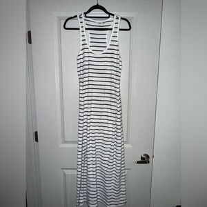 Striped White & Navy Tank Maxi Dress